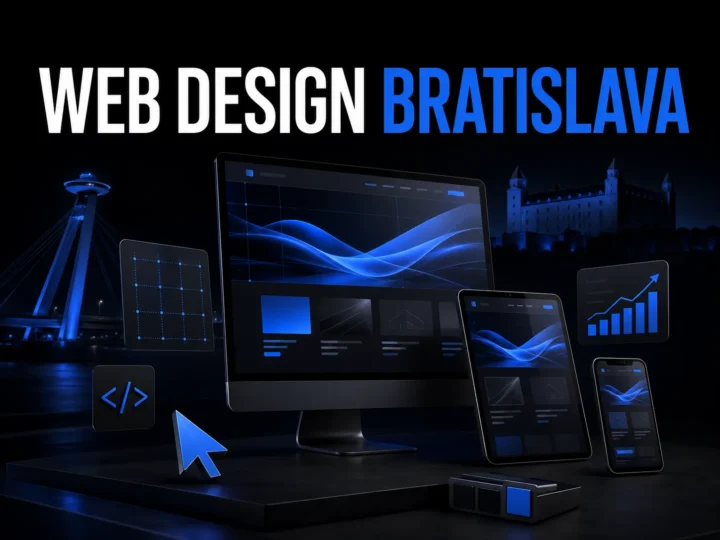 Web design Bratislava with a responsive business website displayed on desktop, tablet and mobile devices