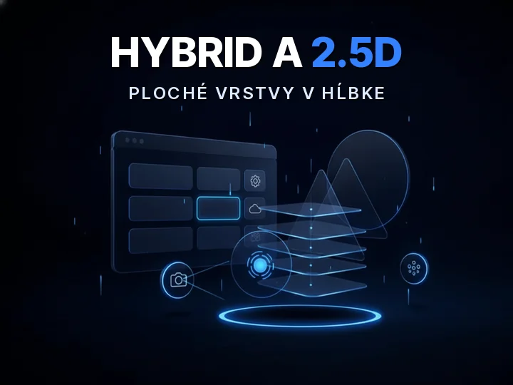2D vs 3D animácia: hybridná 2.5D scéna s plochými vrstvami rozloženými v hĺbke a svetelnými vodidlami