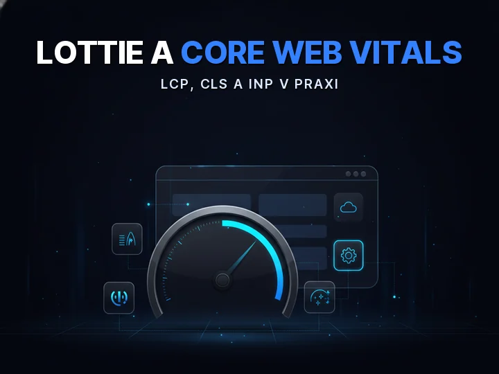 Lottie animácie a Core Web Vitals znázornené ciferníkom rýchlosti so svetelnou stopou